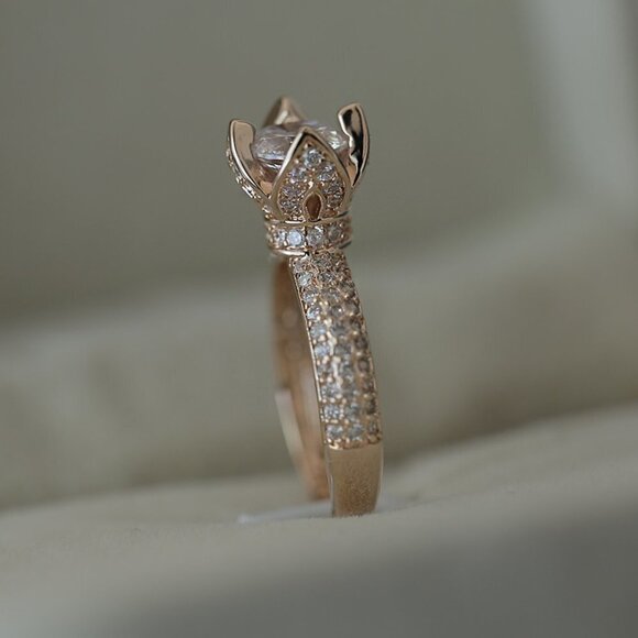 Flower Jewelry Round Diamond Anillos Macro Pave Ring for Woman, HA4649 - Picture 4 of 4